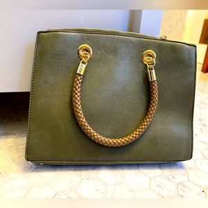Olive faux leather handbag w/ braided straps